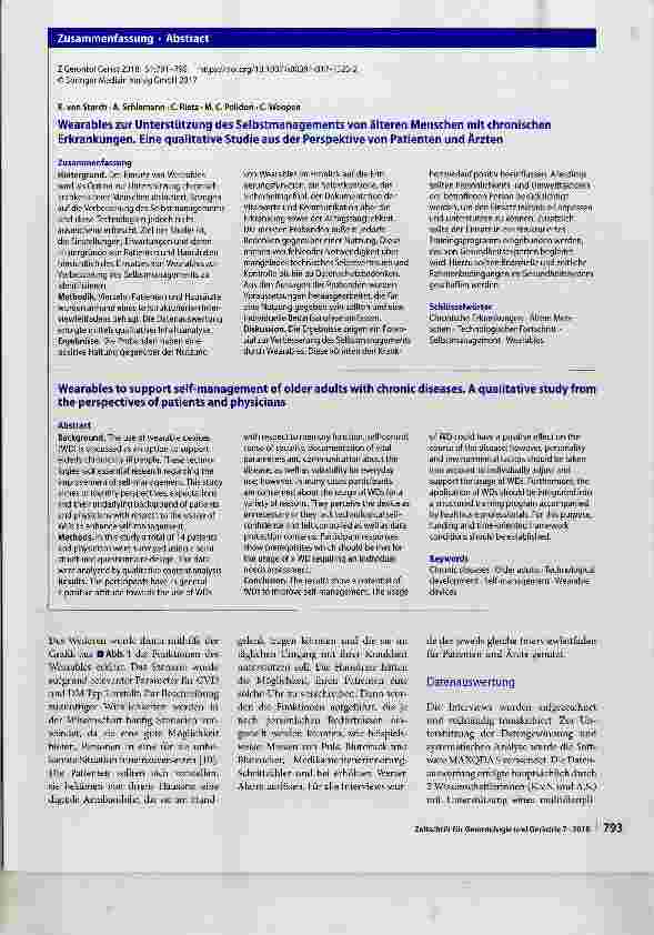 Vorschauseite 3: Wearables zur Unterstützung des Selbstmanagements von älteren Menschen mit chronischen Erkrankungen Eine qualitative Studie aus der Perspektive von Patienten und Ärzten