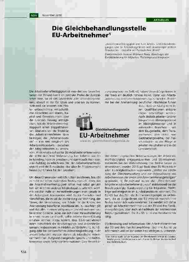 Vorschauseite 1: Die Gleichbehandlungsstelle EU-Arbeitnehmer