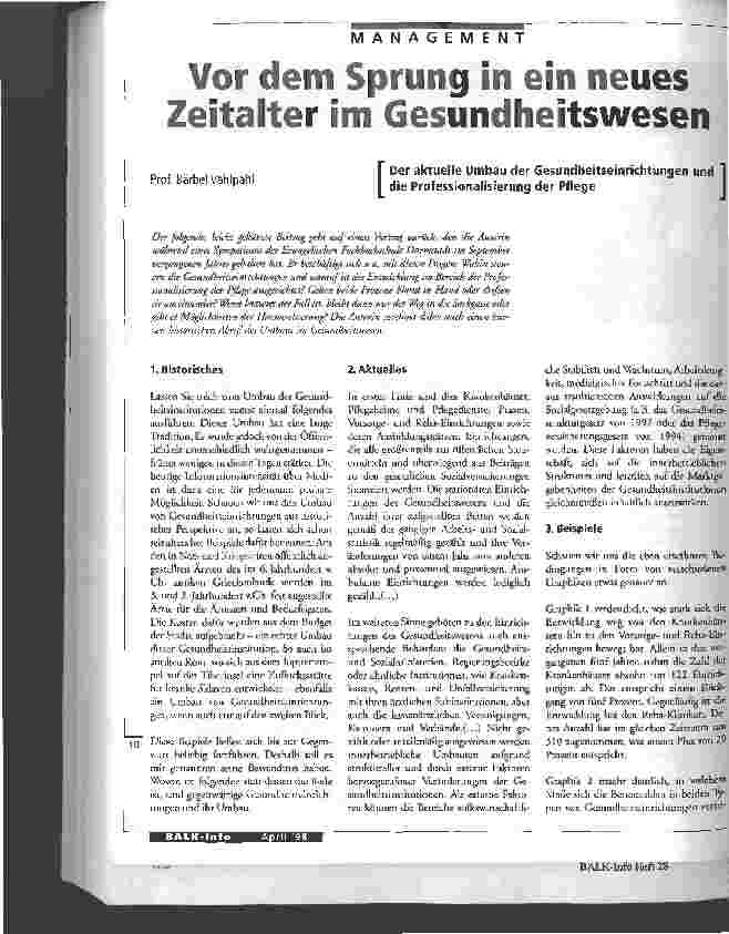 Vorschauseite 1: Vor dem Sprung in eine neues Zeitalter im Gesundheitswesen Der aktuelle Umbau der Gesundheitseinrichtungen und die Professionalisierung der Pflege
