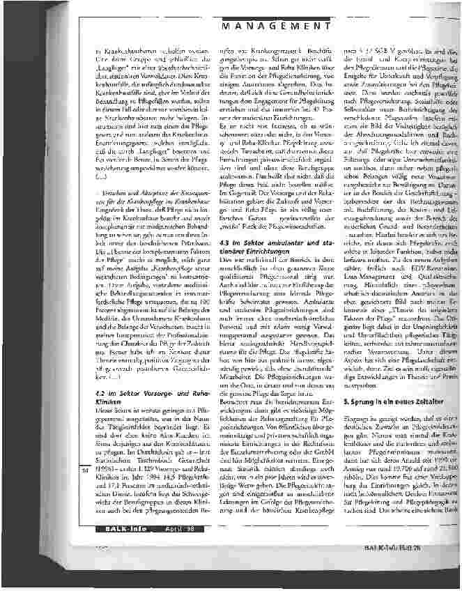 Vorschauseite 5: Vor dem Sprung in eine neues Zeitalter im Gesundheitswesen Der aktuelle Umbau der Gesundheitseinrichtungen und die Professionalisierung der Pflege