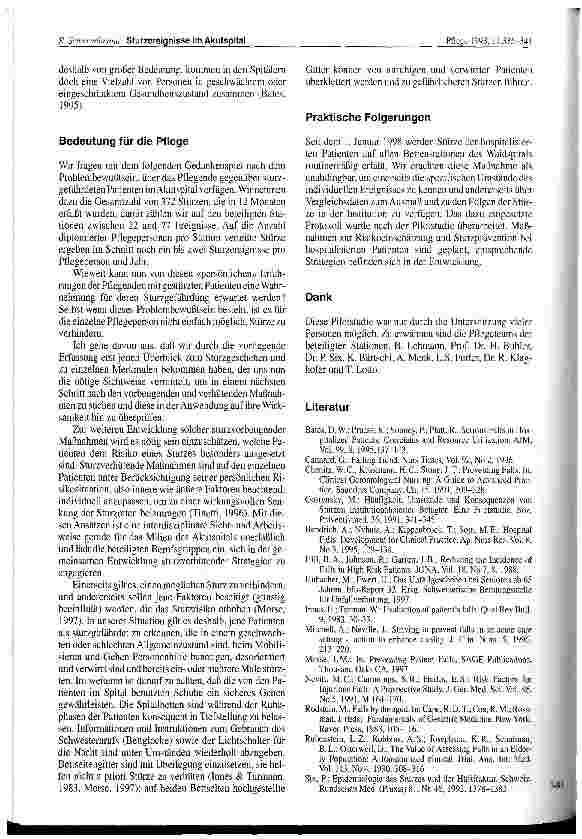 Vorschauseite 6: Häufigkeit und Umstände von Sturzereignissen im Akutspital : Eine Pilotstudie