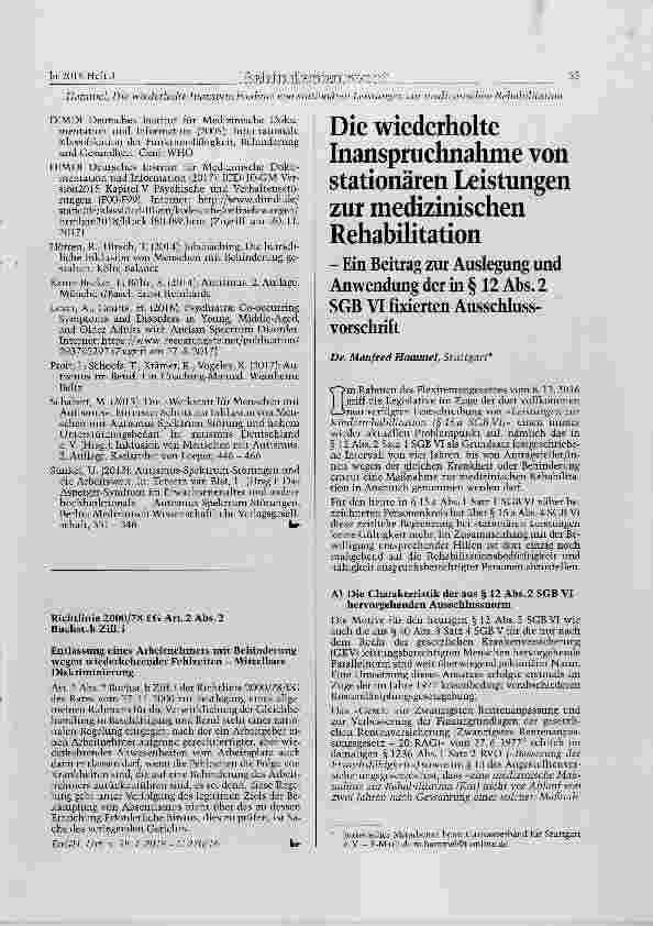 Vorschauseite 1: Die wiederholte Inanspruchnahme von stationären Leistungen zur medizinischen Rehabihtation