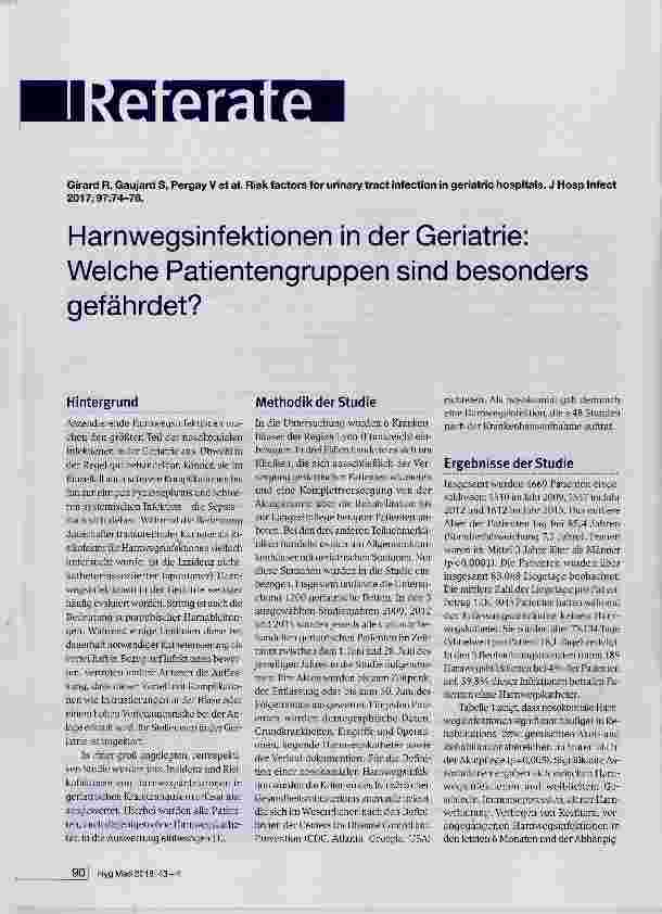 Vorschauseite 1: Harnwegsinfektionen in der Geriatrie: Welche Patientengruppen sind besonders gefährdet?