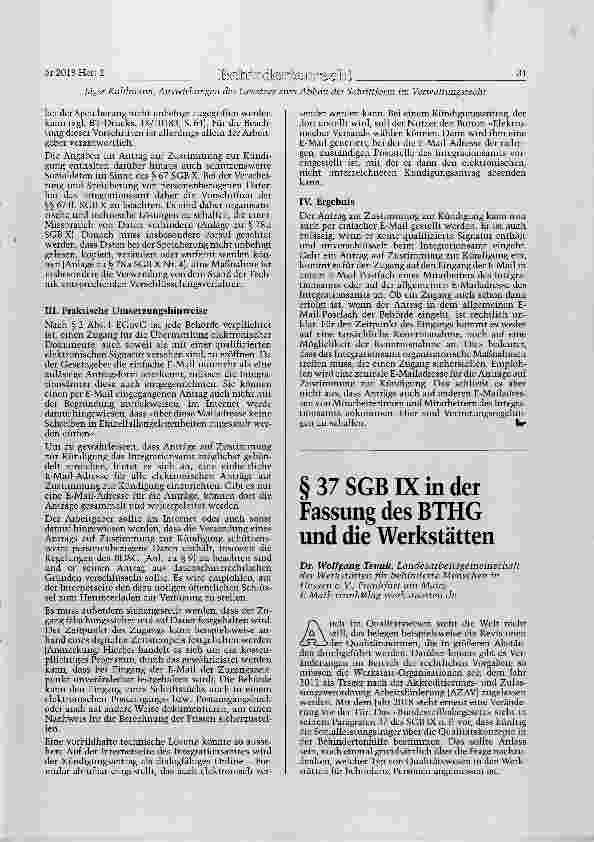 Vorschauseite 1: § 37 SGB IX in der Fassung des BTHG und die Werkstätten