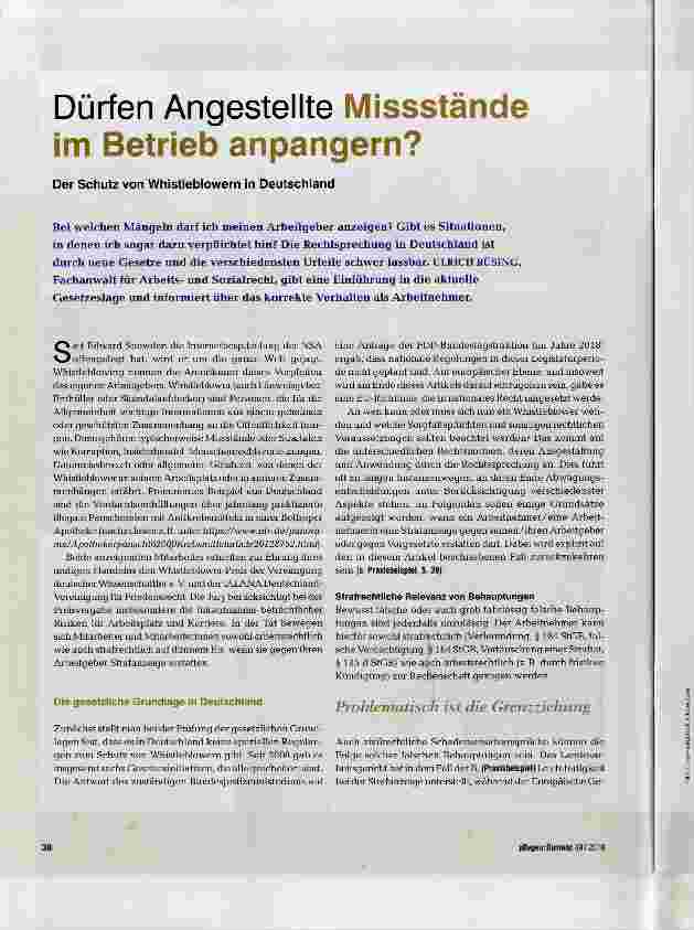 Vorschauseite 1: Dürfen Angestellte Missstände im Betrieb anpangern?