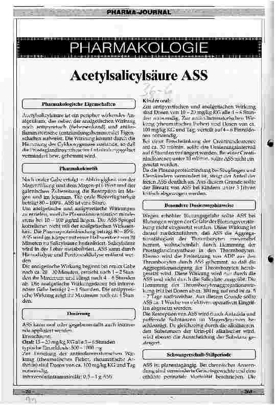 Vorschauseite 1: Pharmakologie Acetylsalicylsäure ASS