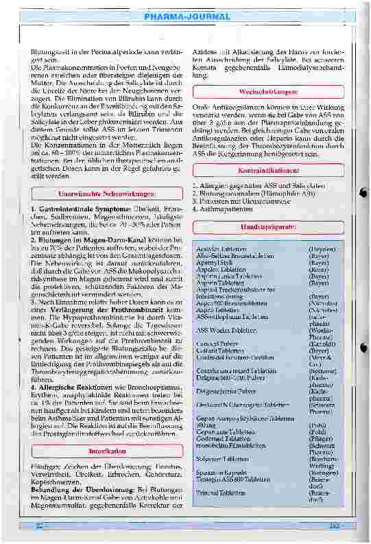 Vorschauseite 2: Pharmakologie Acetylsalicylsäure ASS