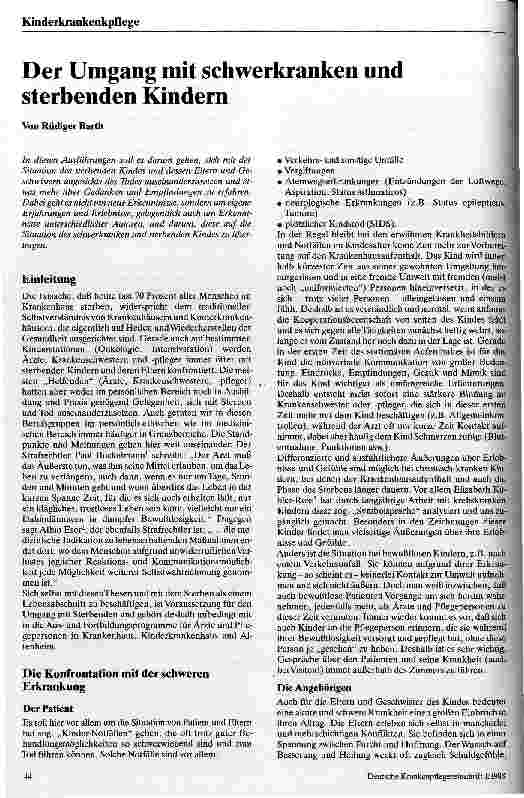 Vorschauseite 1: Der Umgang mit schwerkranken und sterbenden Kindern