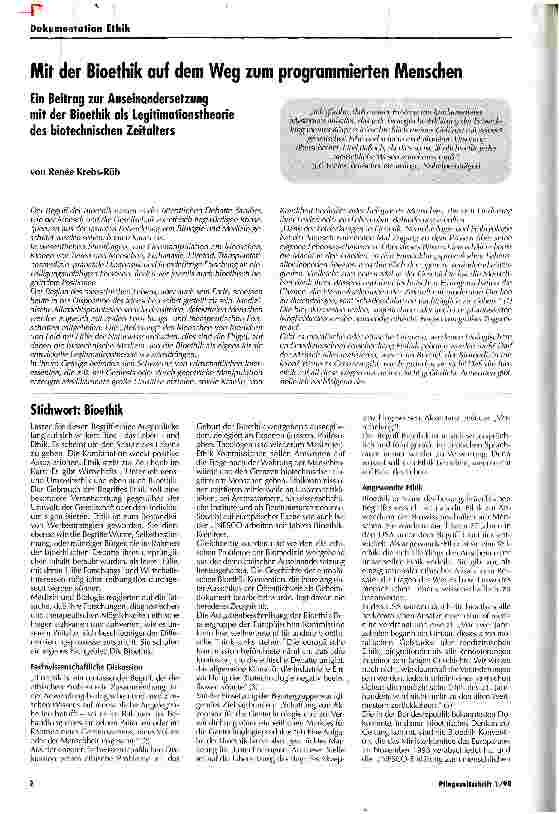 Vorschauseite 1: Mit der Bioethik auf dem Weg zum programmierten Menschen Ein Beitrag zur Auseinandersetzung mit der Bioethik als Legitimationstheorie des biotechnischen Zeitalters