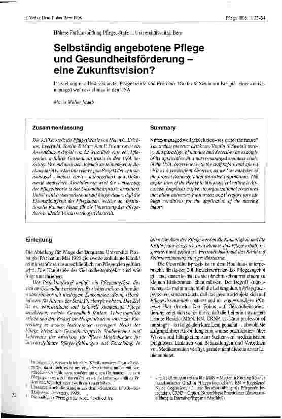Vorschauseite 1: Selbständig angebotene Pflege und Gesundheitsförderung - eine Zukunftsvision?