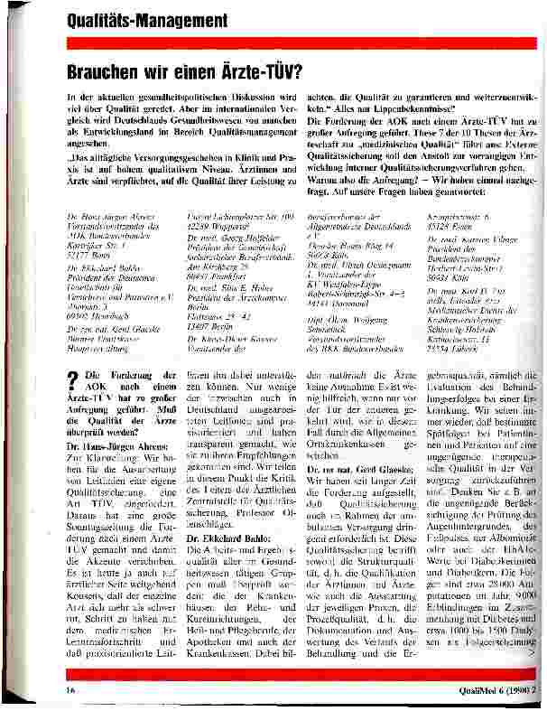 Vorschauseite 1: Brauchen wir einen Ärzte-TÜV?