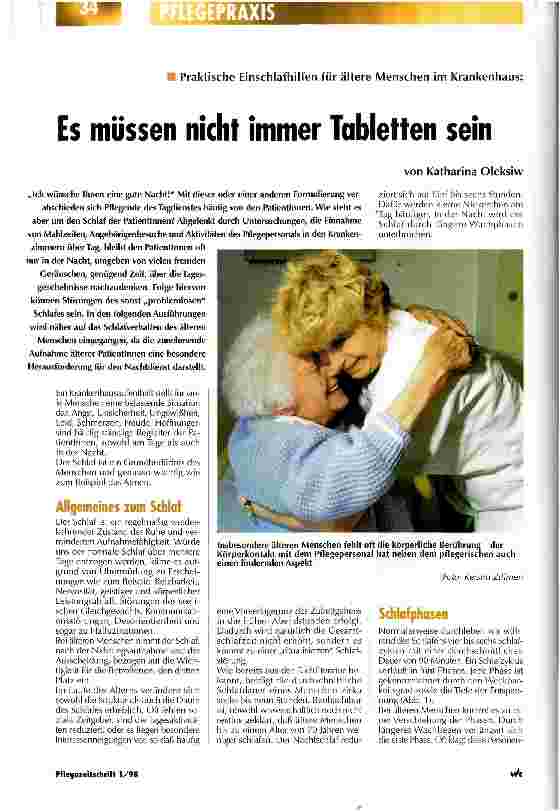 Vorschauseite 1: Es müssen nicht immer Tabletten sein Praktische Einschlafhilfen für ältere Menschen im Krankenhaus