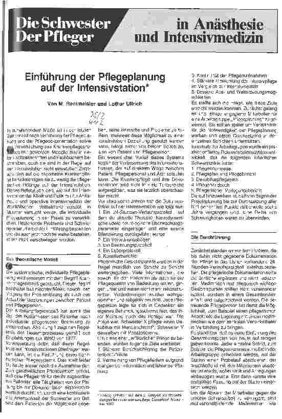 Vorschauseite 1: Einführung der Pflegeplanung auf Intensivstation