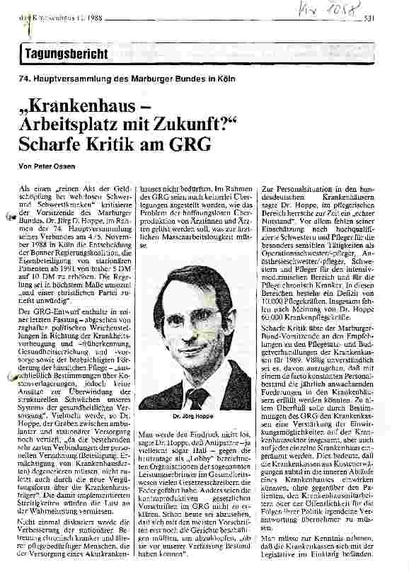 Vorschauseite 1: Krankenhaus - Arbeitsplatz mit Zukunft? Scharfe Kritik am GRG