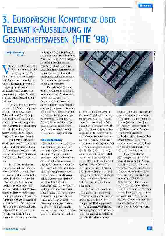 Vorschauseite 1: 3. Europäische Konferenz über Telematik-Ausbildung im Gesundheitswesen (HTE 98)