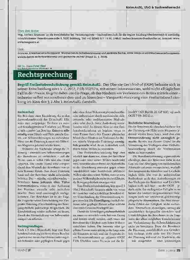 Vorschauseite 1: Begriff Freiheitsbeschränkung gemäß HeimAufG