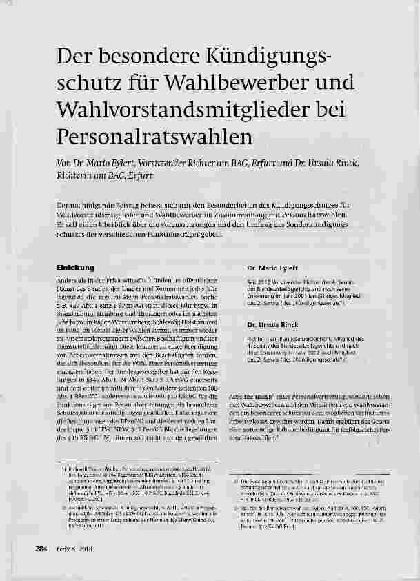 Vorschauseite 1: Der besondere Kündigungsschutz für Wahlbewerber und Wahlvorstandsmitglieder bei Personalratswahlen
