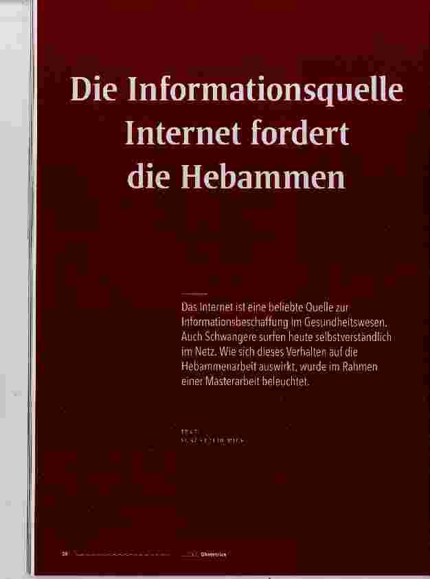 Vorschauseite 1: Die Informationsquelle Internet fordert die Hebammen