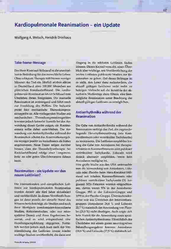 Vorschauseite 1: Kardiopulmonale Reanimation - ein Update