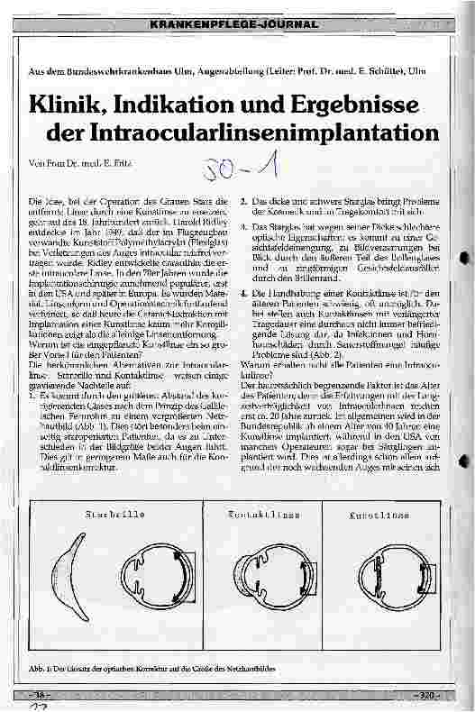 Vorschauseite 1: Klinik, Indikation und Ergebnisse der Intraocularlinsenimplantation