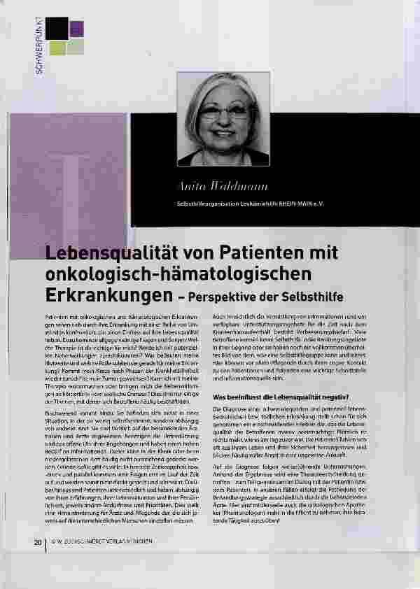 Vorschauseite 1: Lebensqualität von Patienten mit onkologisch-hämatologischen Erkrankungen Perspektive der Selbsthilfe