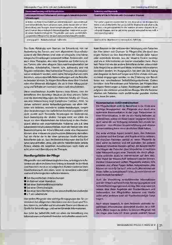 Vorschauseite 2: Lebensqualität von Patienten mit onkologisch-hämatologischen Erkrankungen Perspektive der Selbsthilfe
