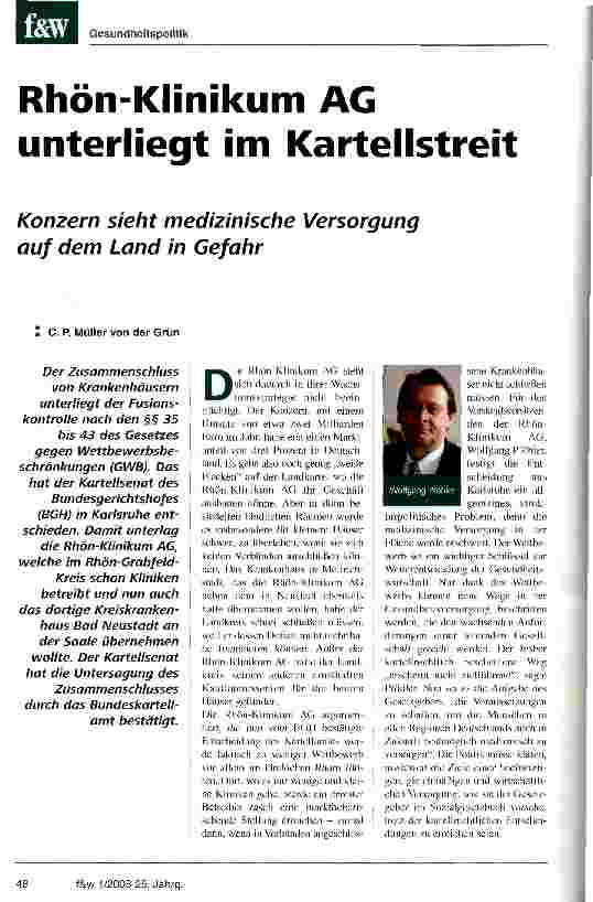Vorschauseite 1: Rhön-Klinikum AG unterliegt im Kartellstreit