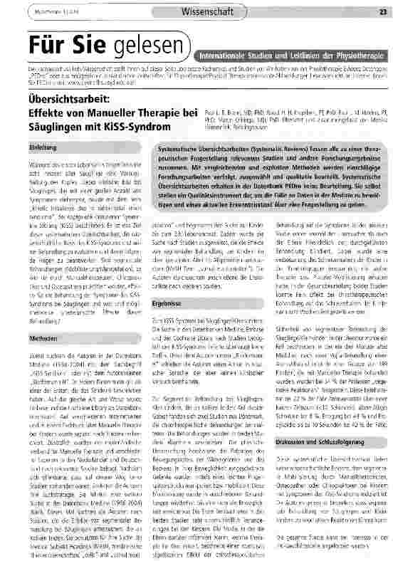 Vorschauseite 1: Effekte von Manueller Therapie bei Säuglingen mit KiSS-Syndrom