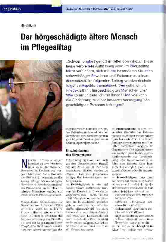 Vorschauseite 1: Der hörgeschädigte ältere Mensch im Pflegealltag