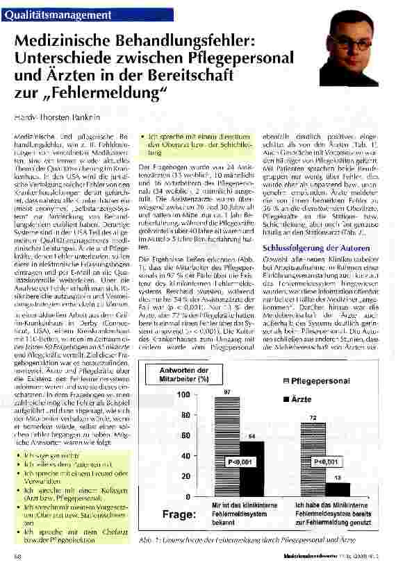 Vorschauseite 1: Medizinische Behandlungsfehler: Unterschiede zwischen Pflegepersonal und Ärzten in der Bereitschaft zur „Fehlermeldung