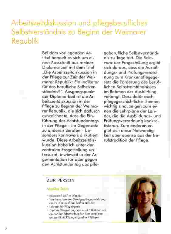 Vorschauseite 1: Arbeitszeitdiskussion und pflegeberufliches Selbstverständnis zu Beginn der Weimarer Republik