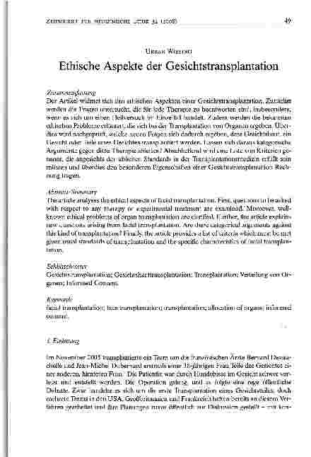 Vorschauseite 1: Ethische Aspekte der Gesichtstransplantation