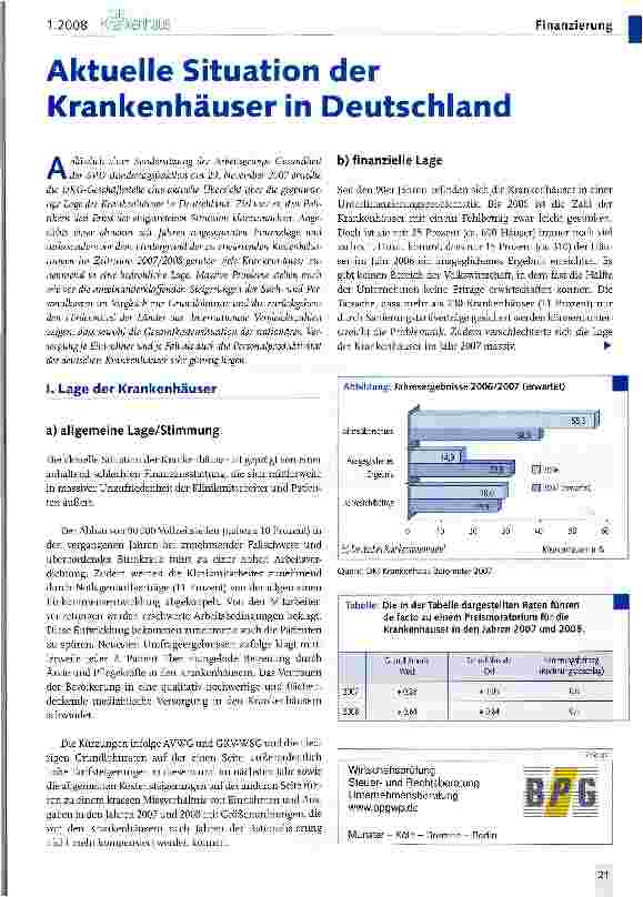 Vorschauseite 1: Aktuelle Situation der Krankenhäuser in Deutschland