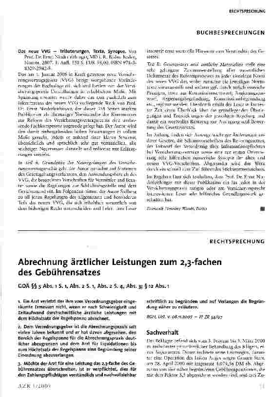 Vorschauseite 1: Abrechnung ärztlicher Leistungen zum 2,3-fachen des Gebührensatzes