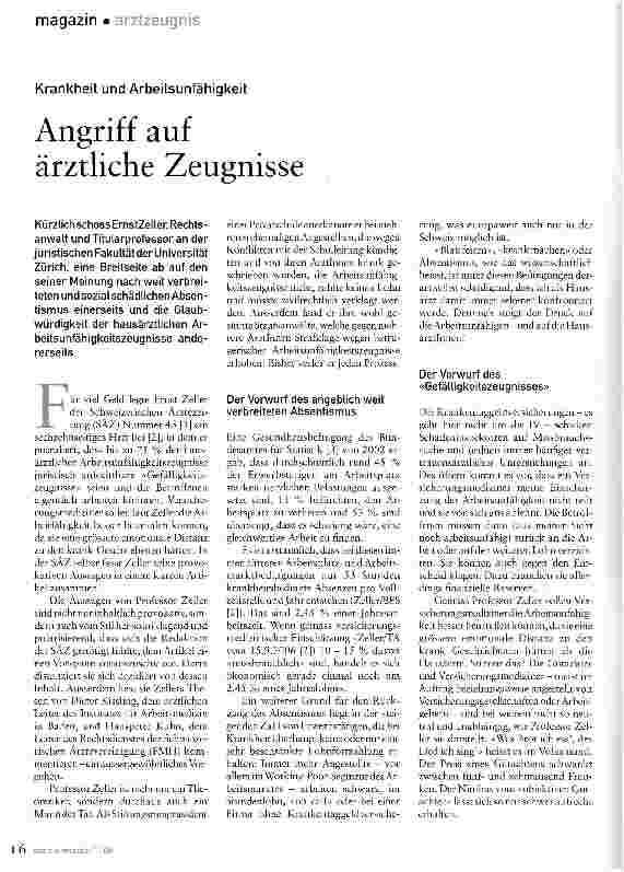 Vorschauseite 1: Angriff auf ärztliche Zeugnisse