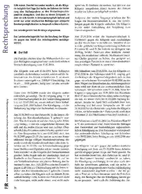Vorschauseite 2: Zu den Anforderungen an die Anhörung des Arbeitnehmers vor Ausspruch einer Verdachtskündigung
