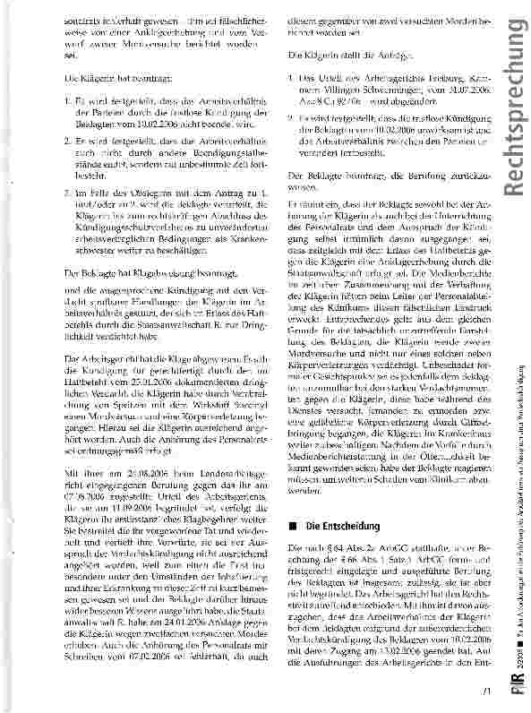Vorschauseite 3: Zu den Anforderungen an die Anhörung des Arbeitnehmers vor Ausspruch einer Verdachtskündigung