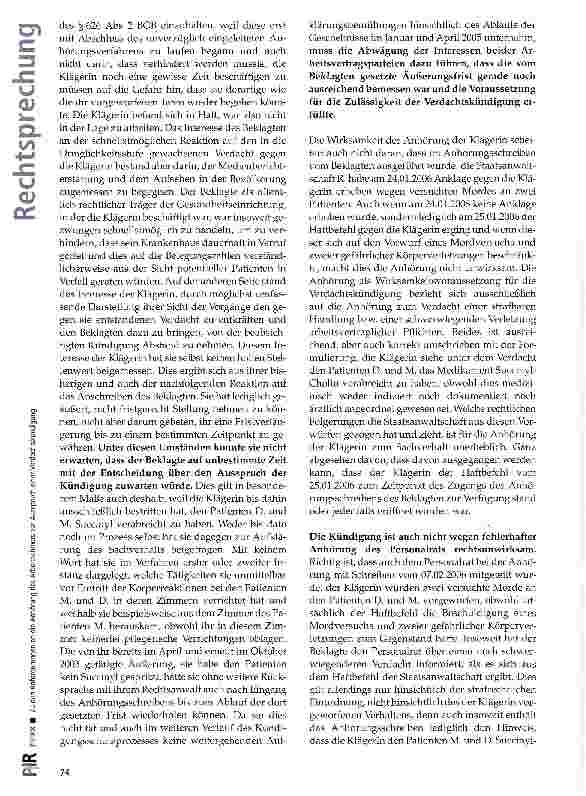 Vorschauseite 6: Zu den Anforderungen an die Anhörung des Arbeitnehmers vor Ausspruch einer Verdachtskündigung