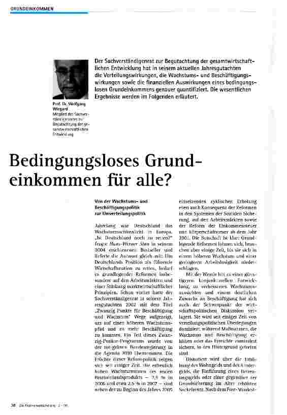 Vorschauseite 1: Bedingungsloses Grundeinkommen für alle?