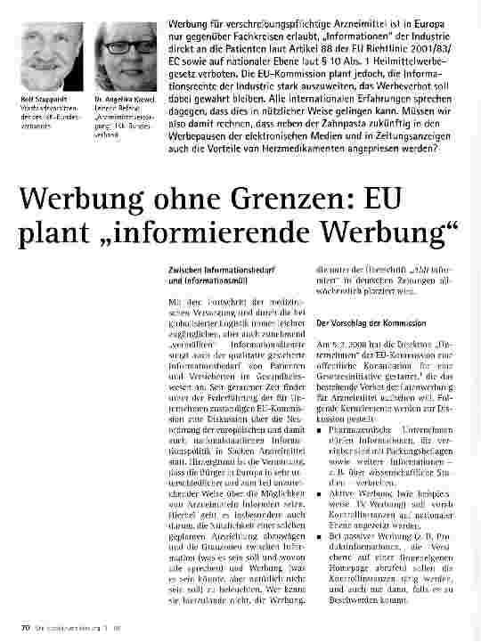 Vorschauseite 1: Werbung ohne Grenzen: EU plant „informierende Werbung