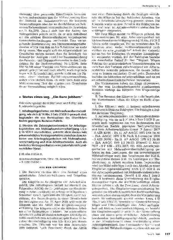 Vorschauseite 1: Status eines sog. „Ein-Euro-Jobbers