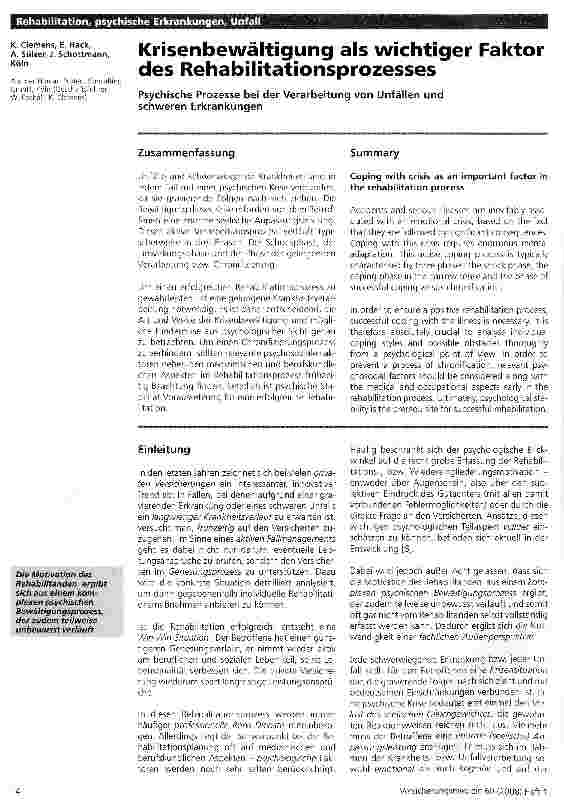 Vorschauseite 1: Krisenbewältigung als wichtiger Faktor des Rehabilitationsprozesses
