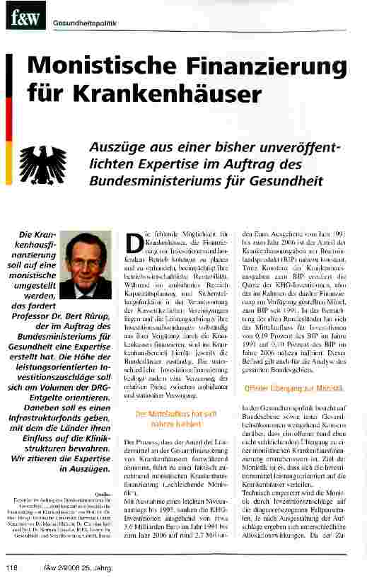 Vorschauseite 1: Monistische Finanzierung für Krankenhäuser
