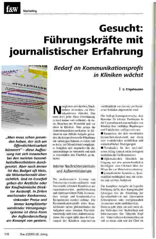 Vorschauseite 1: Gesucht: Führungskräfte mit journalistischer Erfahrung