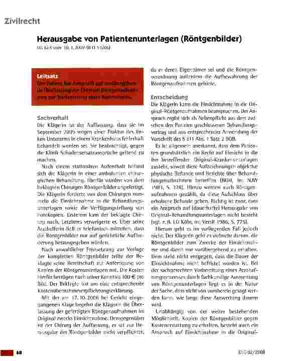 Vorschauseite 1: Herausgabe von Patientenunterlagen (Röntgenbilder)