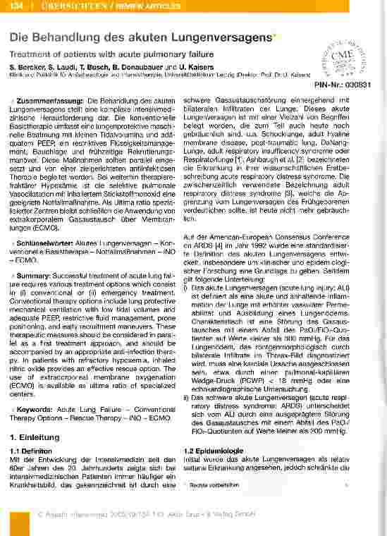 Vorschauseite 1: Die Behandlung des akuten Lungenversagens