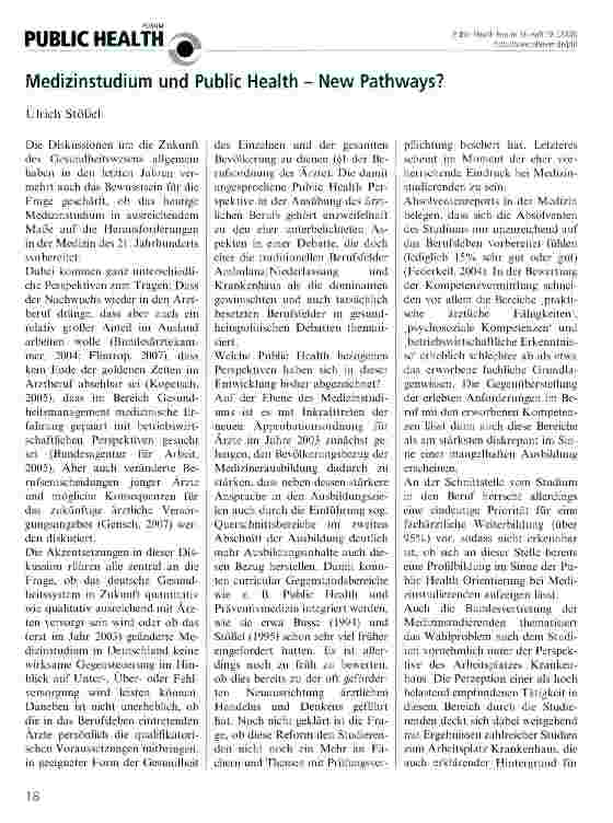 Vorschauseite 1: Medizinstudium und Public Health - New Pathways?