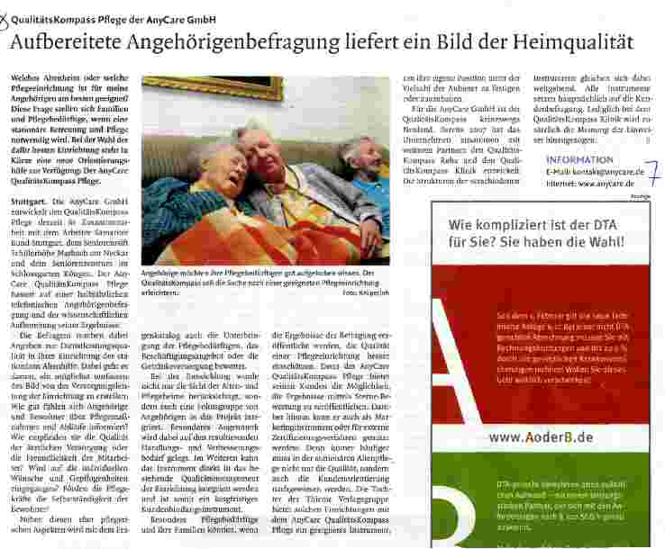 Vorschauseite 1: Aufbereitete Angehörigenbefragung liefert ein Bild der Heimqualität