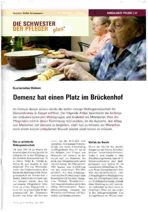 Vorschauseite 1: Demenz hat einen Platz im Brückenhof