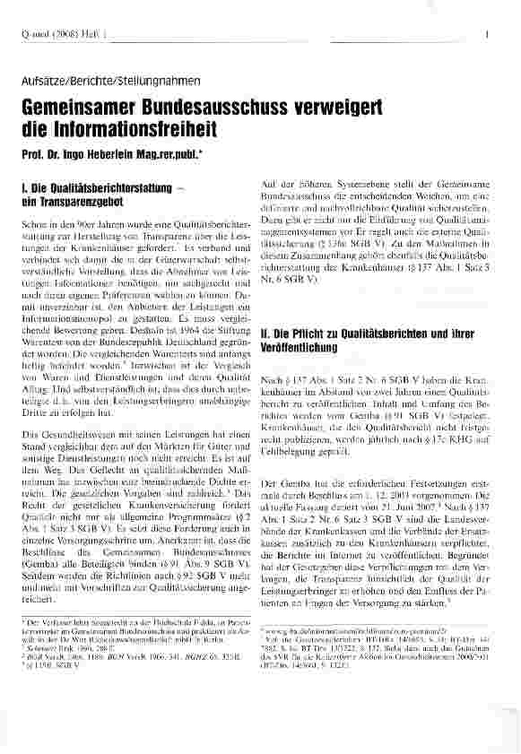 Vorschauseite 1: Gemeinsamer Bundesausschuss verweigert die Informationsfreiheit